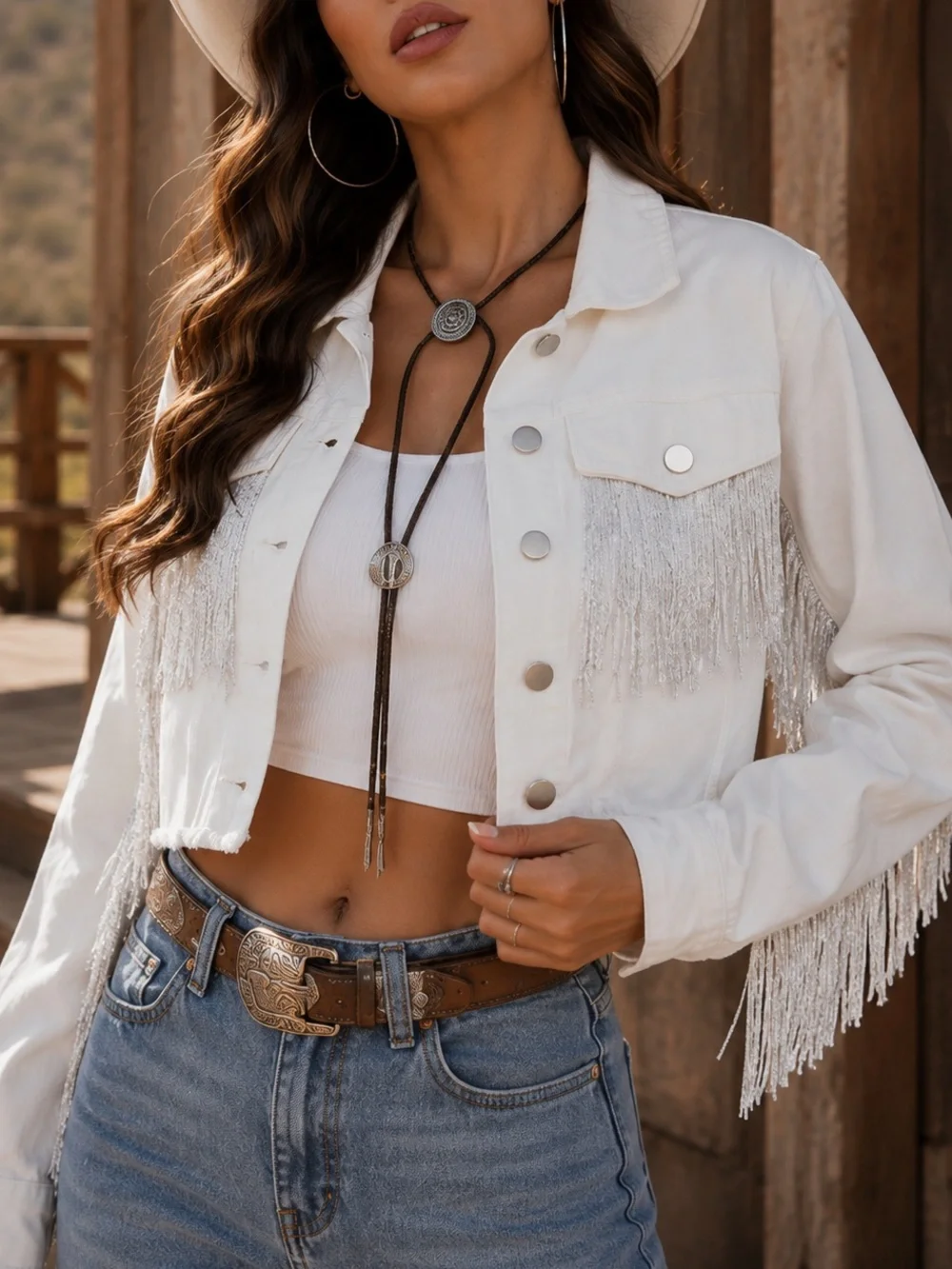 White Fringe Cropped Jacket - Women's Western Style